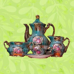 Vintage Bone China Teal Tea Set